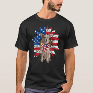 T-shirt Tournesol Drapeau Américain RED Heeler 4 Juillet P