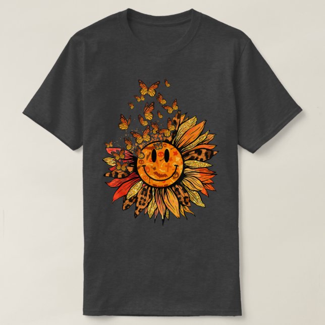 T-shirt Tournesol Leopard Papillon automne Retro Groo (Design devant)