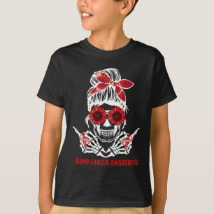 T-shirt Tournesol Messy Bun Crâne Rouge Ruban Cancer du sa