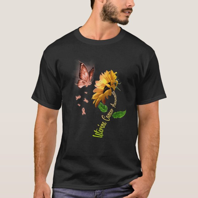 T-shirt Tournesol papillon Sensibilisation au cancer utéri (Devant)