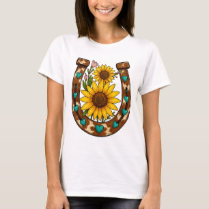 T-shirt Tournesols de fer à cheval rustiques Floral countr