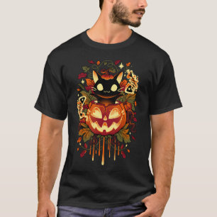 T-shirt Tours d'automne - Chat noir et citrouille d'Hallow