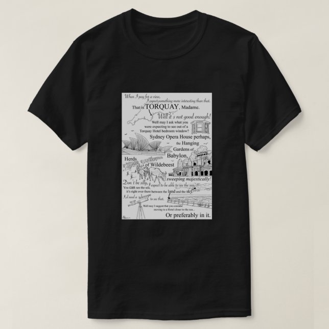 T-shirt Tours Fawlty - Basil vs Mme Richards. Torquay Hot (Design devant)