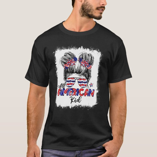 T-shirt Tous American Kid Messy Bun Girls Tie Dye Cute 4th (Devant)