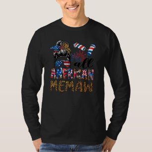 T-shirt Tous American Memaw Messy Bun Usa Drapeau Leopard