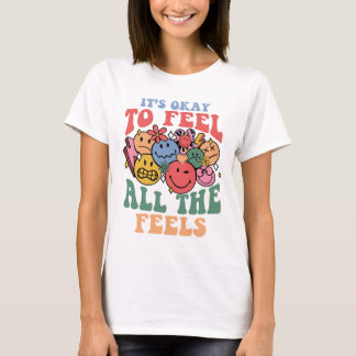 T-shirt Tous les Feels Citation, Retro Smiley Visages, Pos