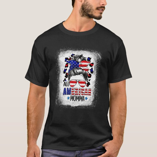 T-shirt Tout Américain Momma Bleached Leopard Patriotique (Devant)