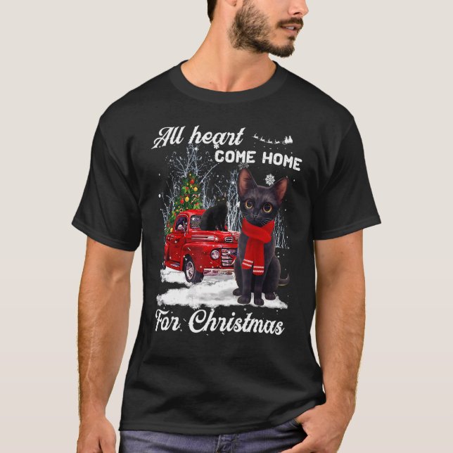 T-shirt Tout Coeur Reviens À La Maison Pour Noël Chat Noir (Devant)