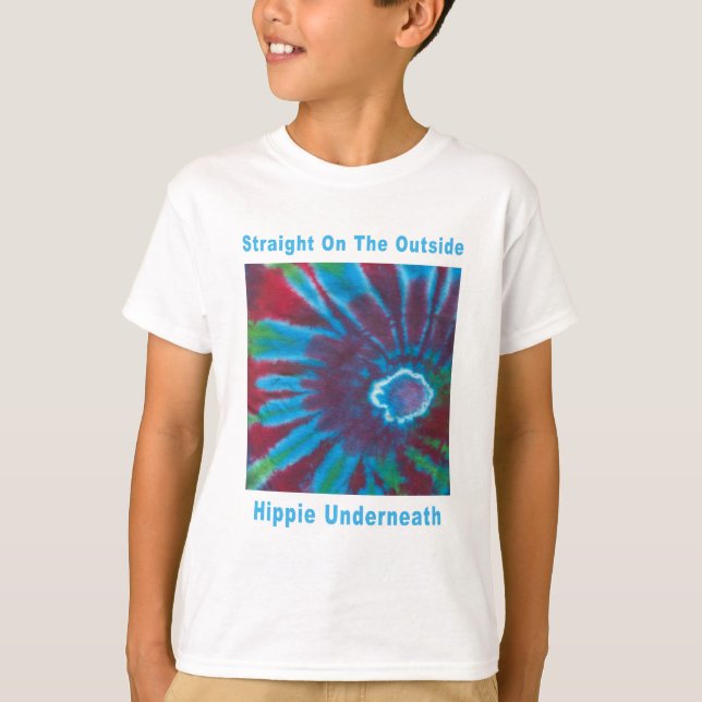 T-shirt Tout droit à l'extérieur, Hippie en dessous (Devant)