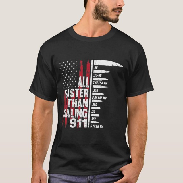 T-shirt Tout Plus Rapide Que Composer 911 American Flag Gu (Devant)