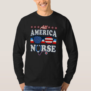 T-shirt Toute l'Amérique Infirmière Stethoscope Us Drapeau