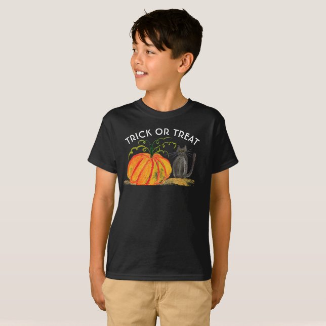 T-shirt Trace ou traitement Halloween Citrouille Aquarelle (Devant entier)