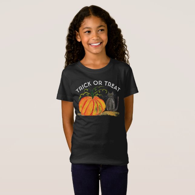 T-Shirt Trace ou traitement Halloween Citrouille Aquarelle (Devant entier)