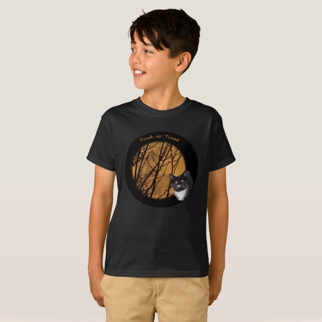 T-shirt Tracer ou traiter Halloween chat noir (Devant entier)