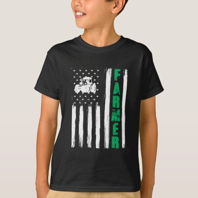 T-shirt Tracteur paysan du drapeau américain Patriotique É (Devant)