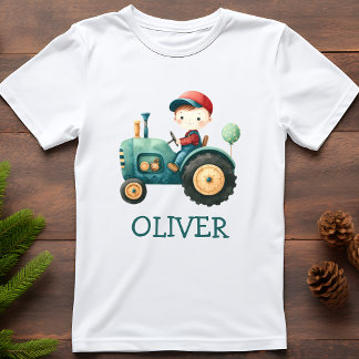 T-shirt Tracteur vert mignon personnalisé pour garçons