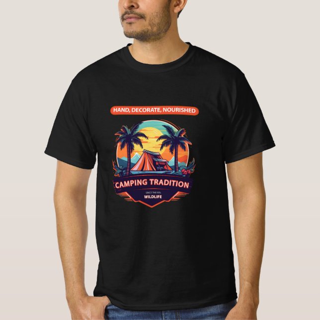 T-shirt Tradition du camping : Aventure au coucher du sole (Devant)