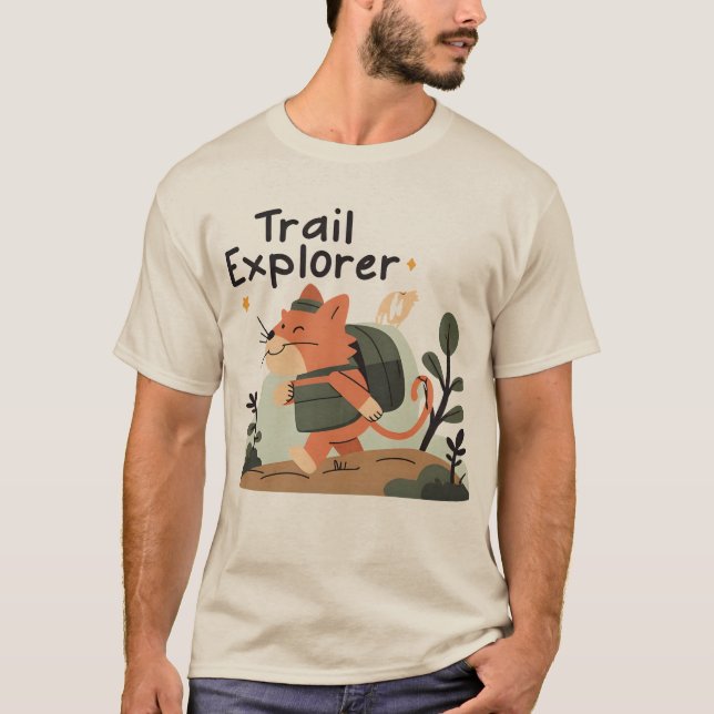T-shirt Trail Explorer - Cute Cat Randonnée Aventure Tee (Devant)