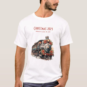 T-shirt Train à vapeur vintage Noël traditionnel