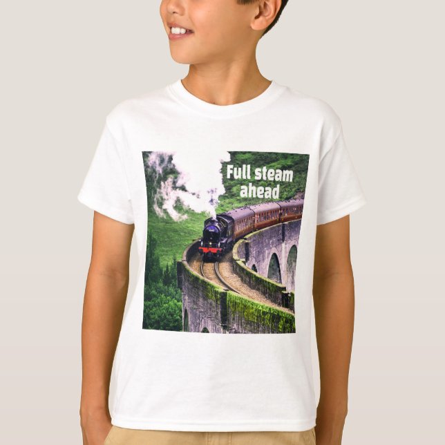 T-shirt Train de locomotives à vapeur complète sur pont (Devant)
