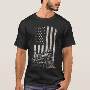 T-shirt Train Locomotive Steam Train Drapeau américain