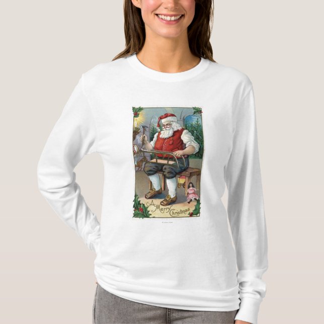 T-shirt Traîneau de bâtiment de GreetingSanta de Noël (Devant)