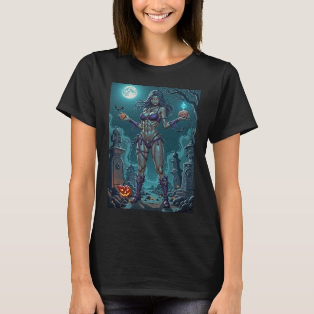 T-shirt Traite d'Halloween ou ami Zombie w Cerveau (Devant)