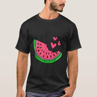 T-shirt Tranche de pastèque mignonne mordue avec des coeur