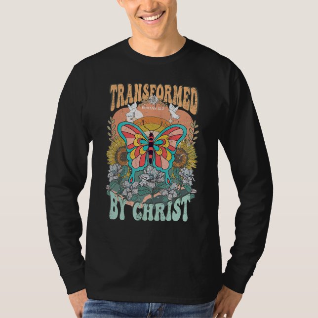 T-shirt Transformed By Christ Retro Butterfly Romans 132 C (Devant)