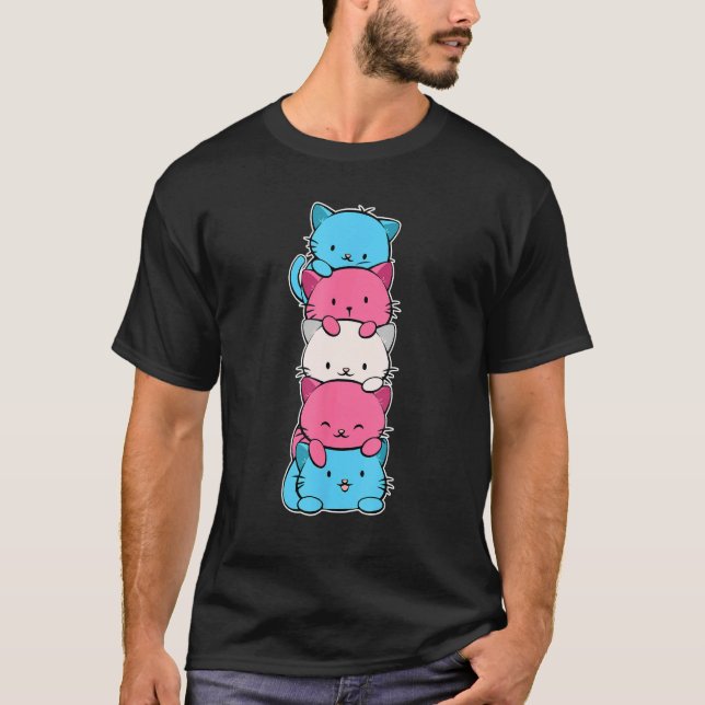T-shirt Transgender Pride Cat  LGBT Trans Flag Gay Pride L (Devant)