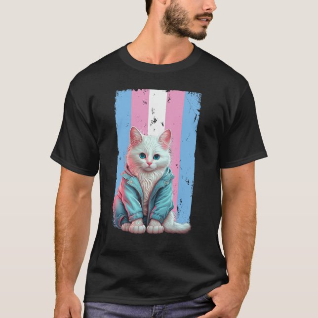 T-shirt Transgenre Chat Trans Drapeau LGBT Pride Transsexu (Devant)