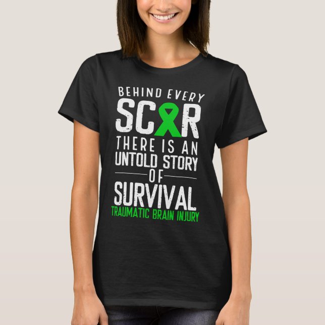 T-shirt Traumatisme Cerveau Sensibilisation Scar Green Rib (Devant)
