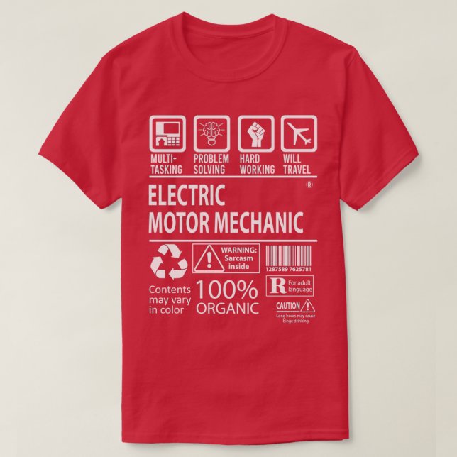 T-shirt Travail certifié multitâche mécanique électrique (Design devant)