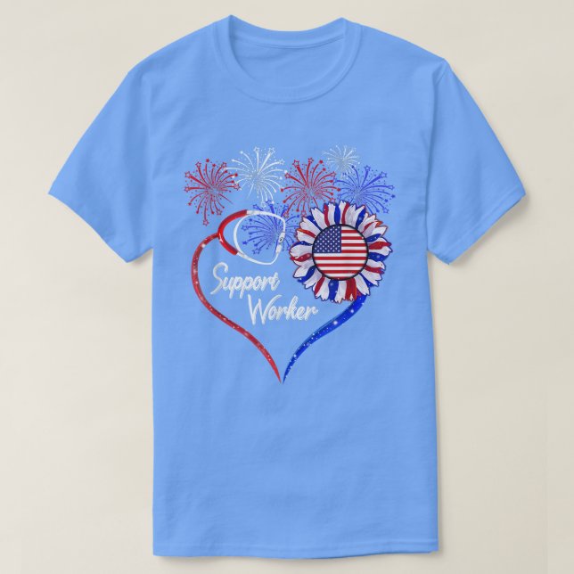 T-shirt Travailleur de soutien patriotique 4 juillet USA D (Design devant)