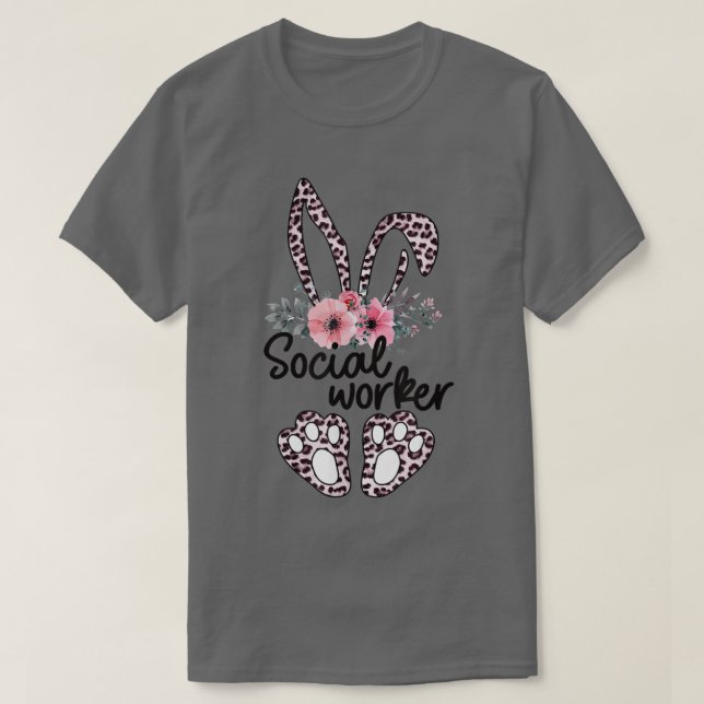 T-shirt Travailleur Social Floral Bunny Pâques Travailleur (Design devant)