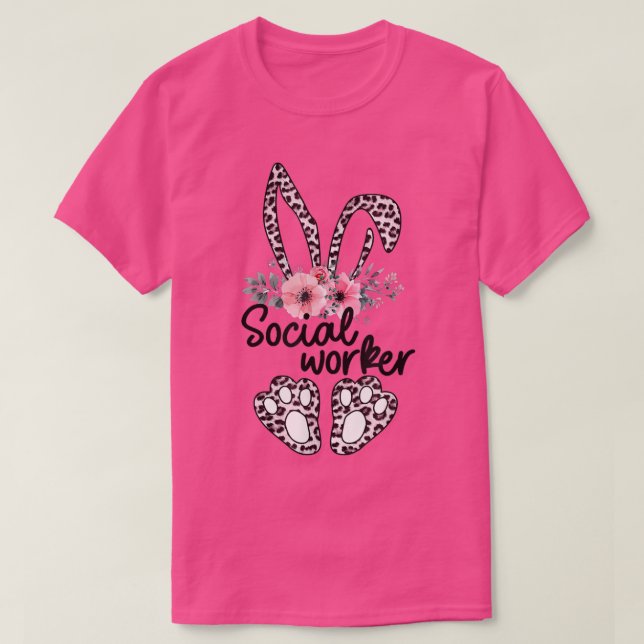 T-shirt Travailleur Social Floral Bunny Pâques Travailleur (Design devant)