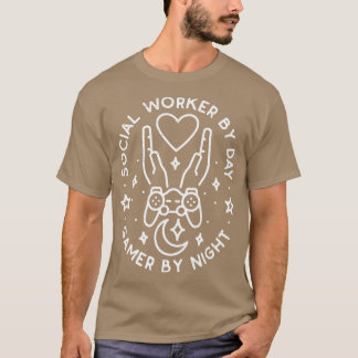 T-shirt Travailleur Social Par Joueur De Jour Par Jeux Vid