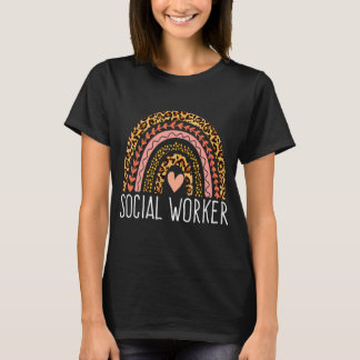 T-shirt Travailleuse sociale Leopard Arc-en-ciel Travail s