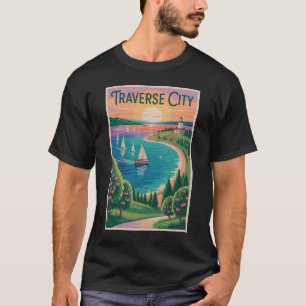 T-shirt Traverse City Lake Michigan Illustration Voyage
