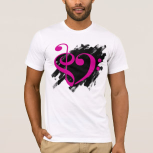 T-shirt Treble et Bass Clef Coeur de musique Fuchsia