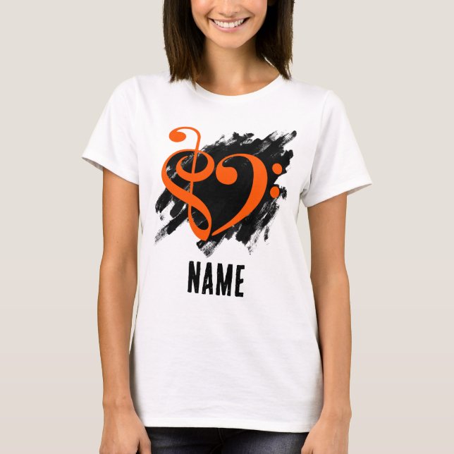 T-shirt Treble et Bass Clef Heart Orange personnalisable (Devant)