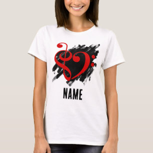 T-shirt Treble et Bass Clef Heart Red personnalisable