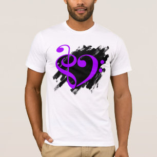 T-shirt Treble et Bass Clef Musical Coeur pourpre