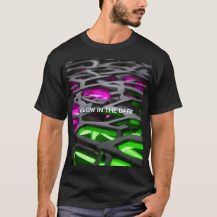 T-shirt Treillis 3D Futuriste Rose Vert Lumineux