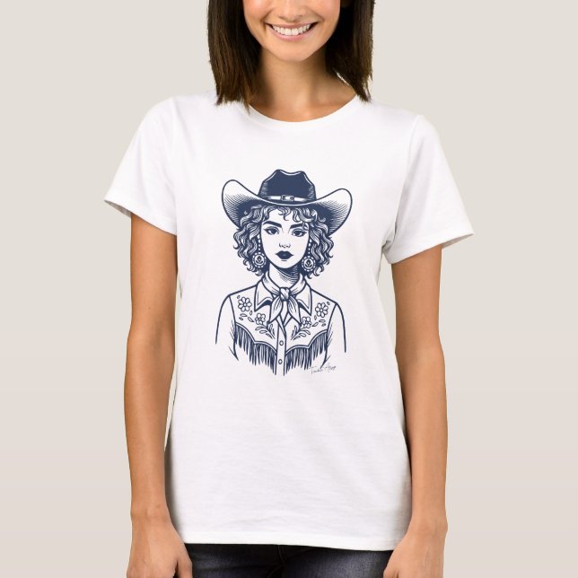T-shirt Trendy Cowgirl Western Line Art (Devant)