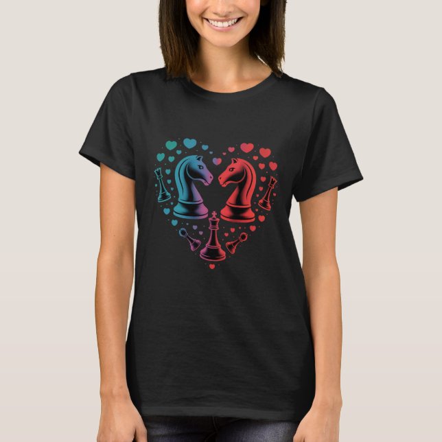 T-shirt Trendy Knight Chess Pieces Heart Shape             (Devant)