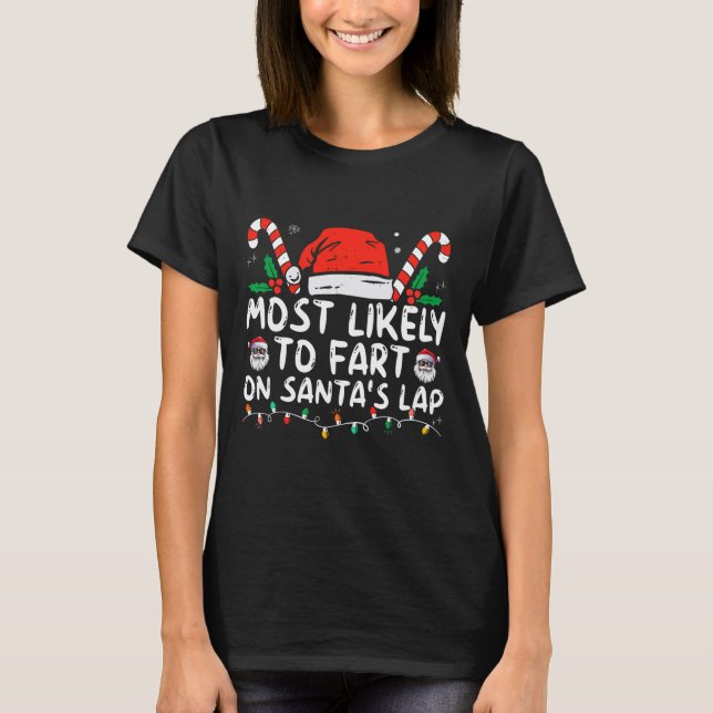 T-shirt Très Probable De Commencer Sur Père Noël Lap Famil (Devant)