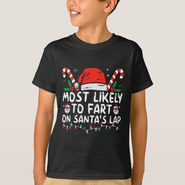 T-shirt Très Probable De Commencer Sur Père Noël Lap Famil (Devant)