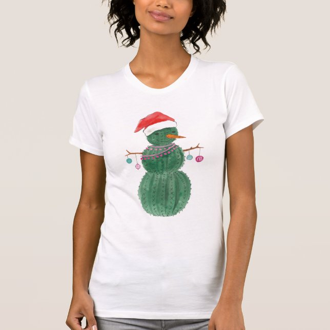 T-shirt Très un bonhomme de neige de Noël de cactus (Devant)
