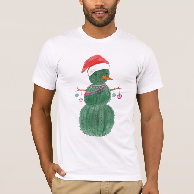 T-shirt Très un bonhomme de neige de Noël de cactus (Devant)